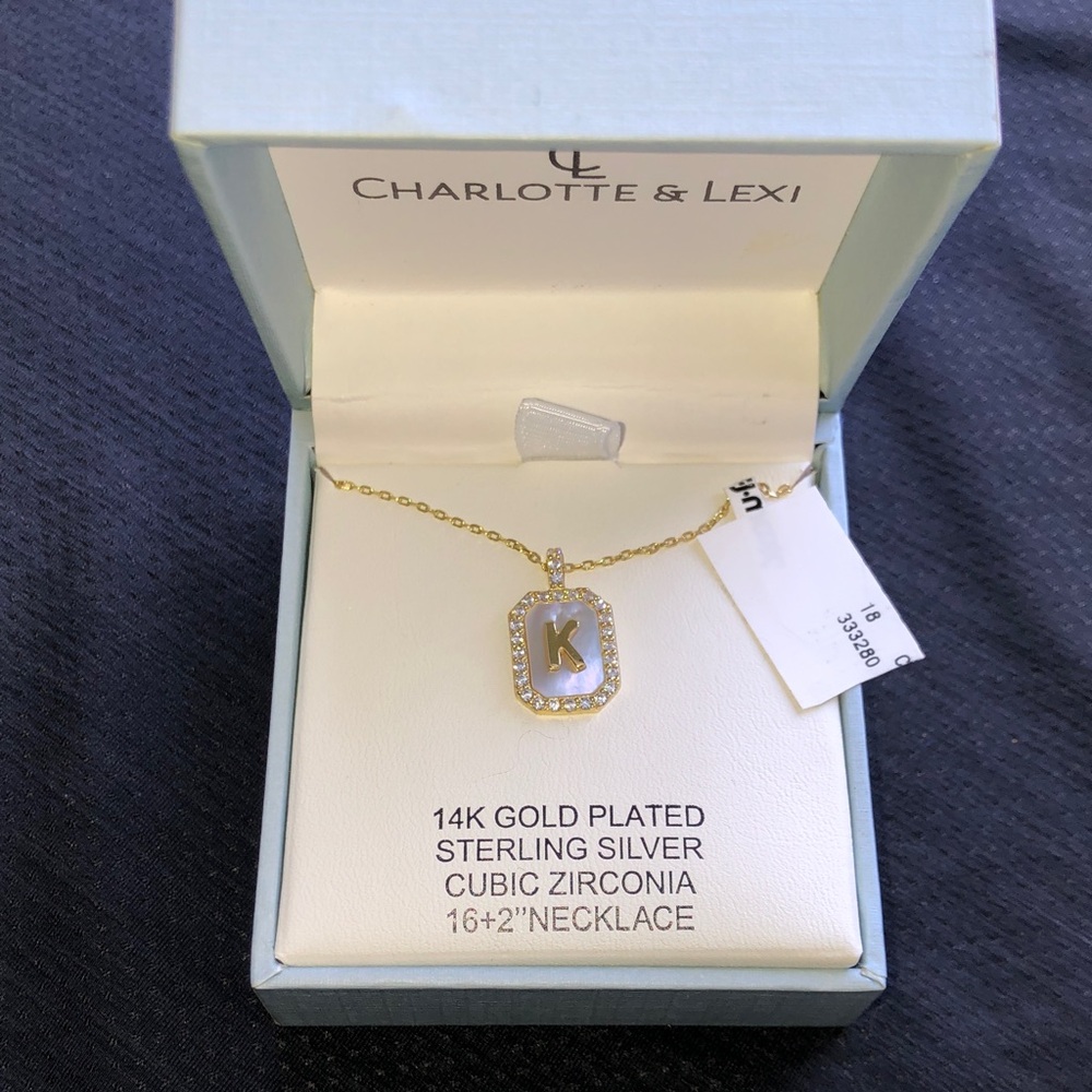Charlotte & Lexi 14K Gold Plated K Initial Necklace NIB